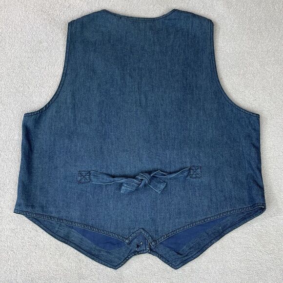 Carrie Allen Embroidered Western Vest Women's L Blue Denim  Boho Crochet Vtg - Picture 2 of 13